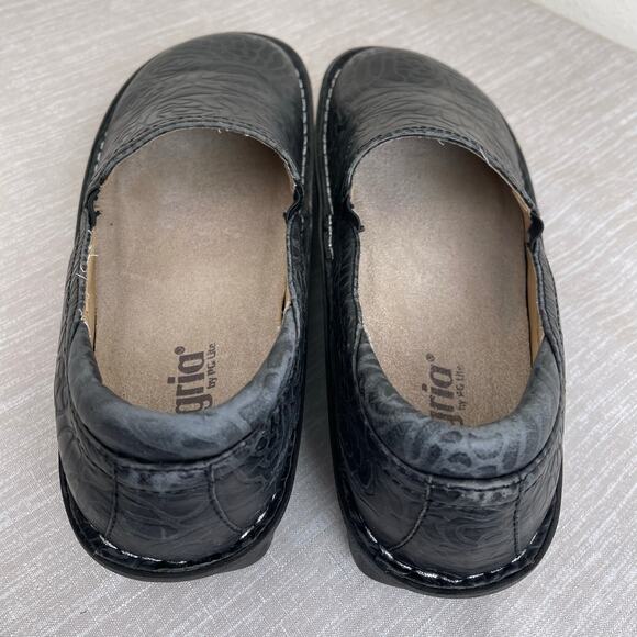Alegria Debra Slip On Shoes Women 41 Black Floral Embossed Leather Comfort Work - Picture 7 of 9
